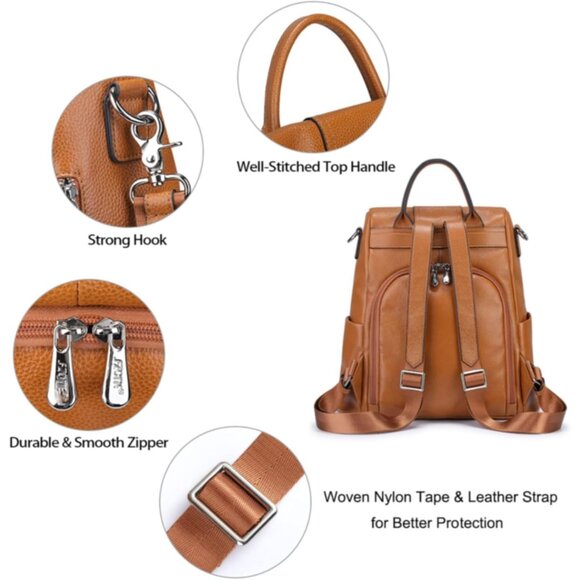 Fashionable Antitheft Leather Backpack with Multiple Pockets - Brown Elegance - Picture 5 of 6